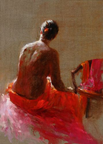 Model in red II, Oil / canvas, 2004, 70 x 50 cm, Sold
