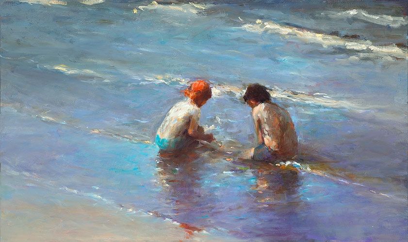Children & the sea, oil / canvas, 2010, 50 x 100 cm, Sold