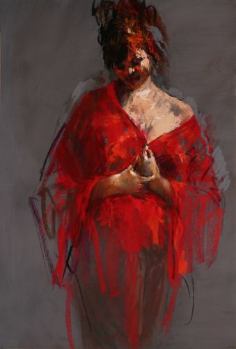 Model in rood II, Pastel, 2005, 95 x 65 cm, Verkocht