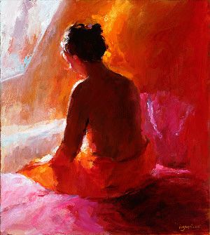 Model in red XI, Oil / canvas, 2005, 40 x 40 cm, Sold