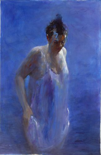Modèle en bleu, Peinture à l’huile sur toile, 2012, 115 x 75 cm, € 5.900,-