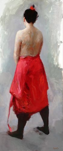 Red kimono, Oil / canvas, 2005, 120 x 50 cm, Sold