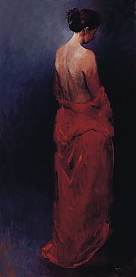 Model in rood V, Olieverf / doek, 1999, 160 x 60 cm, Verkocht