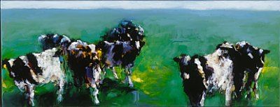 Vaches, Peinture à l’huile sur toile, 2000, 35 x 90 cm, Vendu
